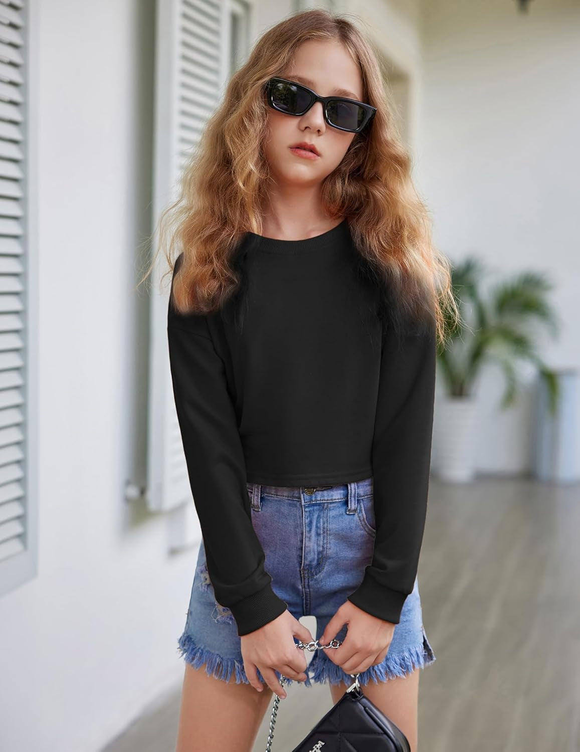 Girls Crop Tops Kids Long Sleeve Pullover Sweatshirts for 5-12 Years