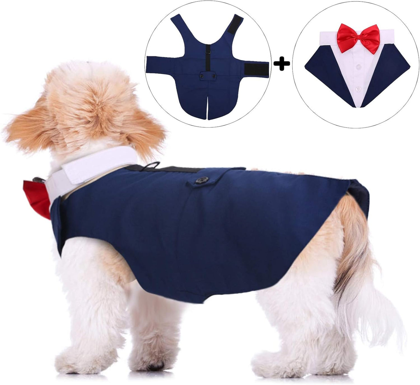 Tuxedo for Large Dogs, Suit and Bandana Set, Wedding Outfit with Bow Tie, Formal Tux Costume for Halloween Christmas Birthday Party Cosplay, Blue XL