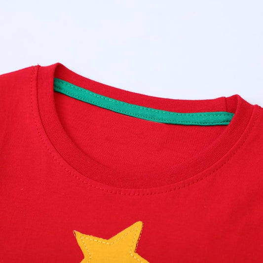 Girls Cotton Long Sleeve Casual Cartoon Appliques Striped (Christmas-themed)