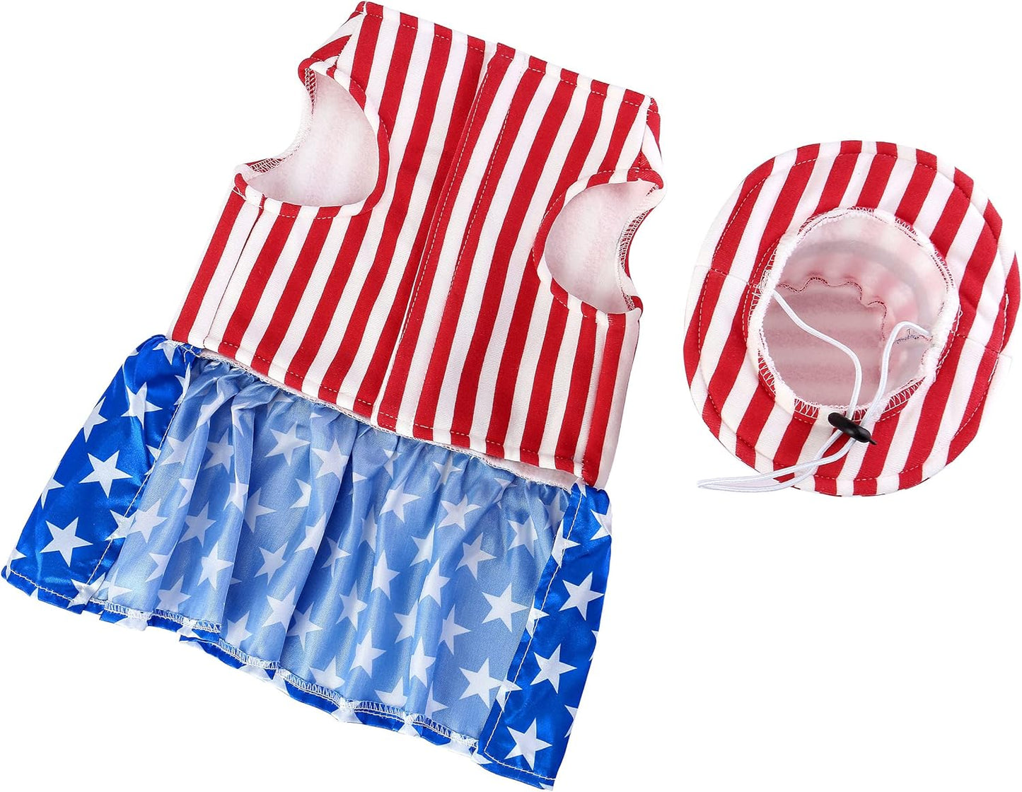 Dog 4Th of July Costume and Hat, Pet Puppy 4Th of July Outfit Clothes Patriotic Striped Dress for Small Medium Dog Cat
