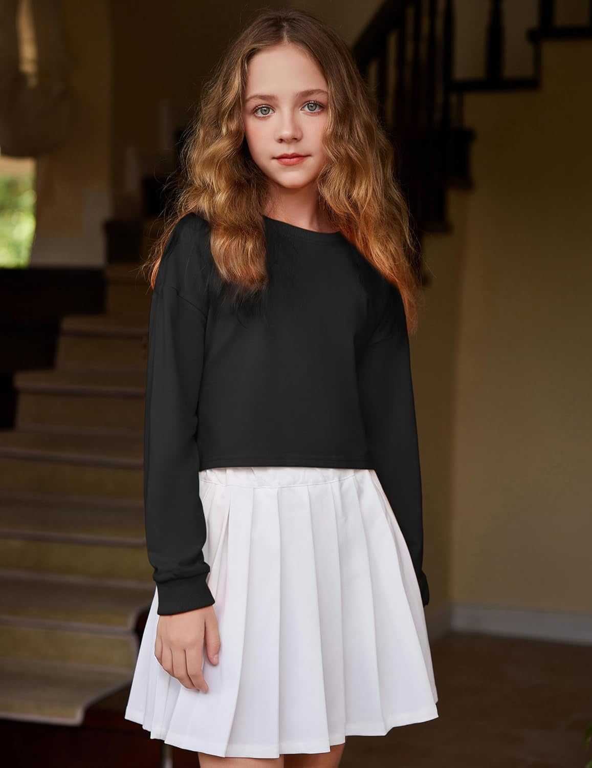 Girls Crop Tops Kids Long Sleeve Pullover Sweatshirts for 5-12 Years
