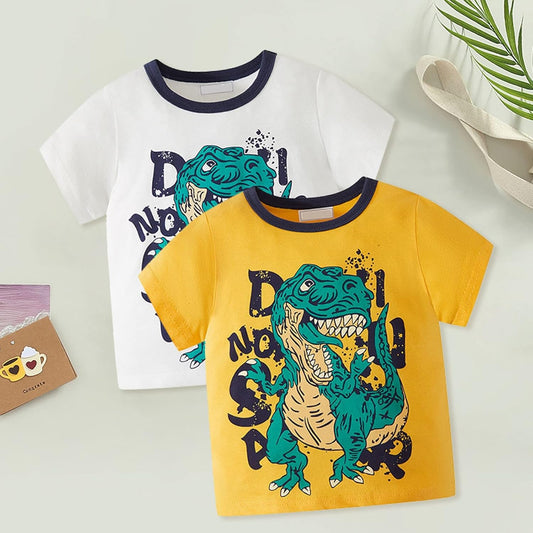 Cute Kids Clothes Set for Toddler Kids Baby Boys Summer Cartoon Cool Dinosaur Short Sleeve Crewneck T (White, 5-6 Years)
