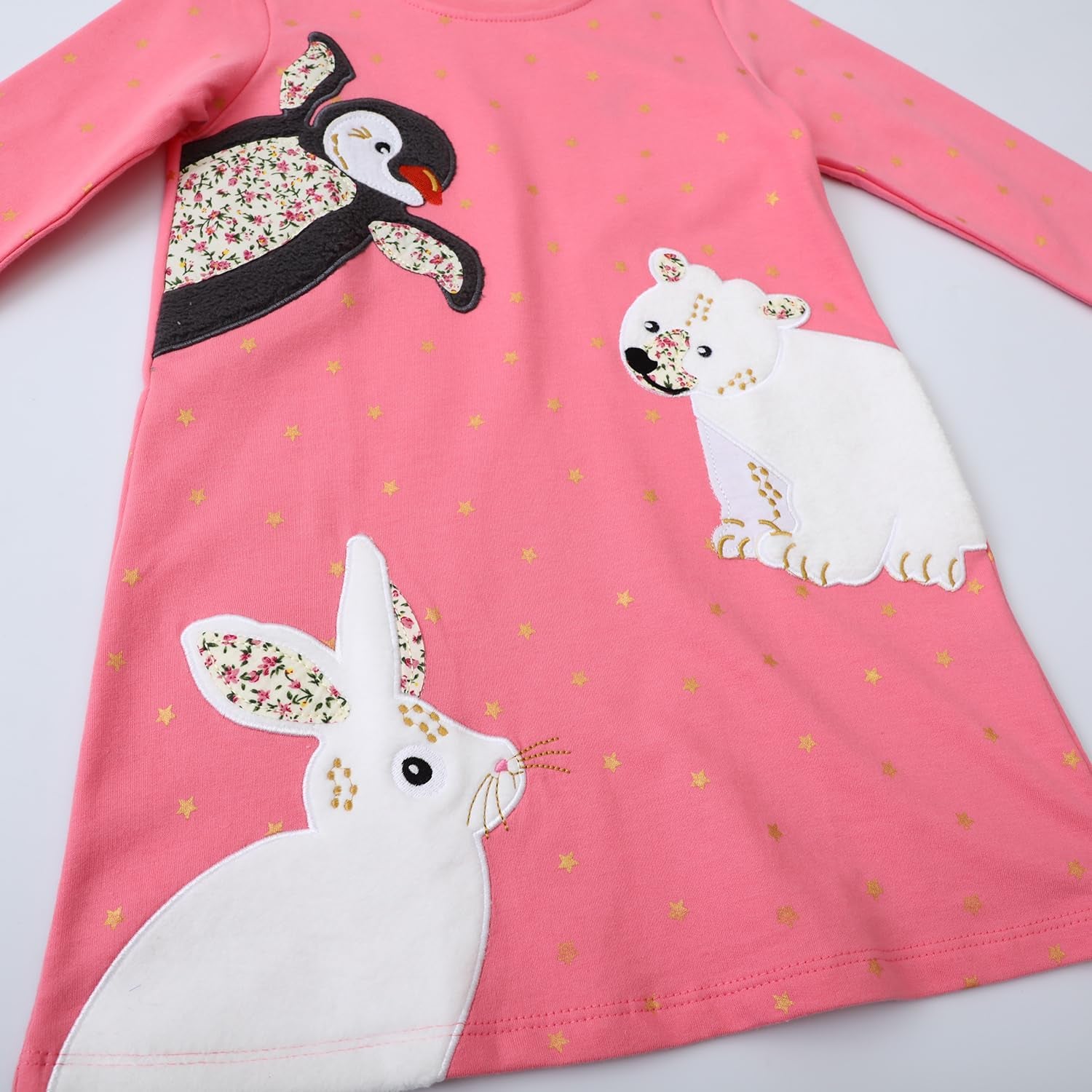 Girls Cotton Long Sleeve Casual Cartoon Appliques Striped Jersey Dresses