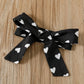 Kids Clothes Baby Toddler Girls Outfit Sets 3Pcs Heart Print off Shoulder Blouse and Denim Shorts & Headband Set, Black,5-6T