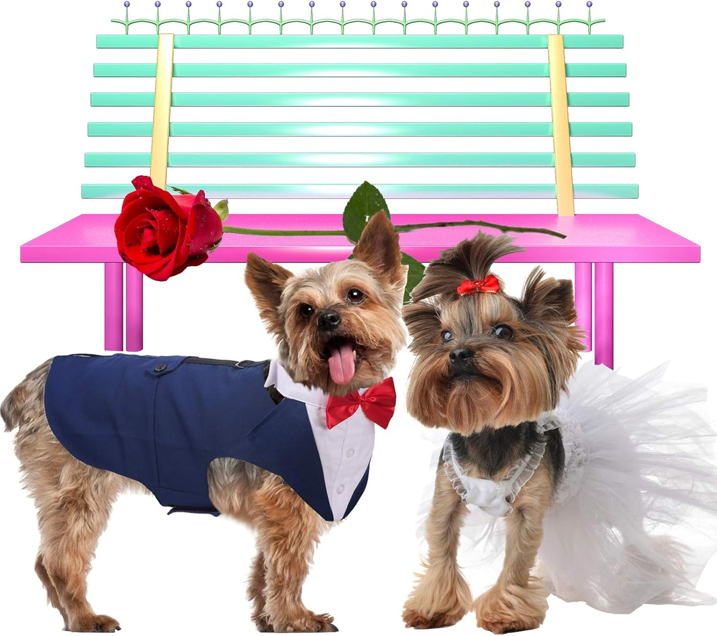 Tuxedo for Large Dogs, Suit and Bandana Set, Wedding Outfit with Bow Tie, Formal Tux Costume for Halloween Christmas Birthday Party Cosplay, Blue XL