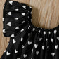 Kids Clothes Baby Toddler Girls Outfit Sets 3Pcs Heart Print off Shoulder Blouse and Denim Shorts & Headband Set, Black,5-6T