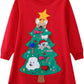 Girls Cotton Long Sleeve Casual Cartoon Appliques Striped (Christmas-themed)