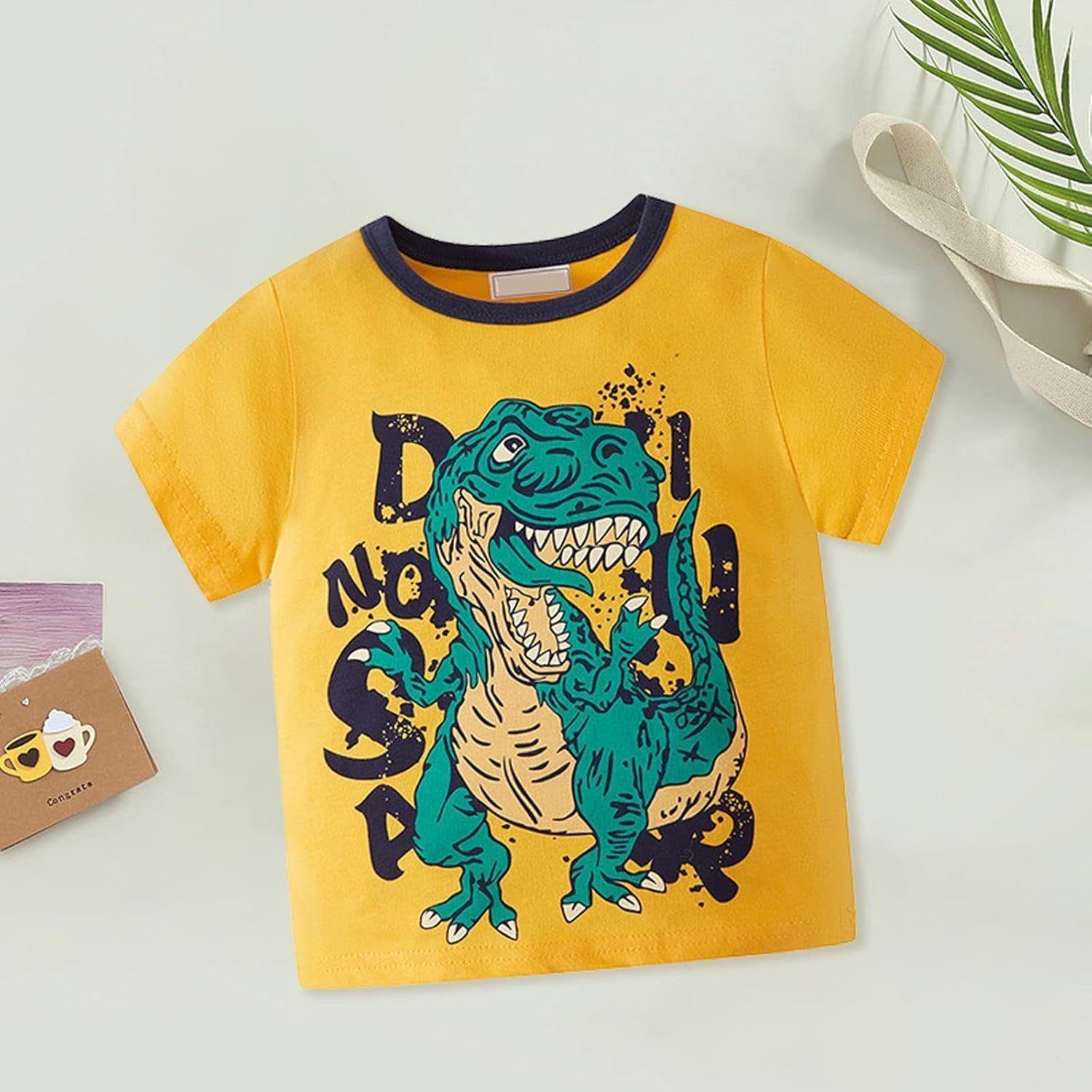 Cute Kids Clothes Set for Toddler Kids Baby Boys Summer Cartoon Cool Dinosaur Short Sleeve Crewneck T (White, 5-6 Years)