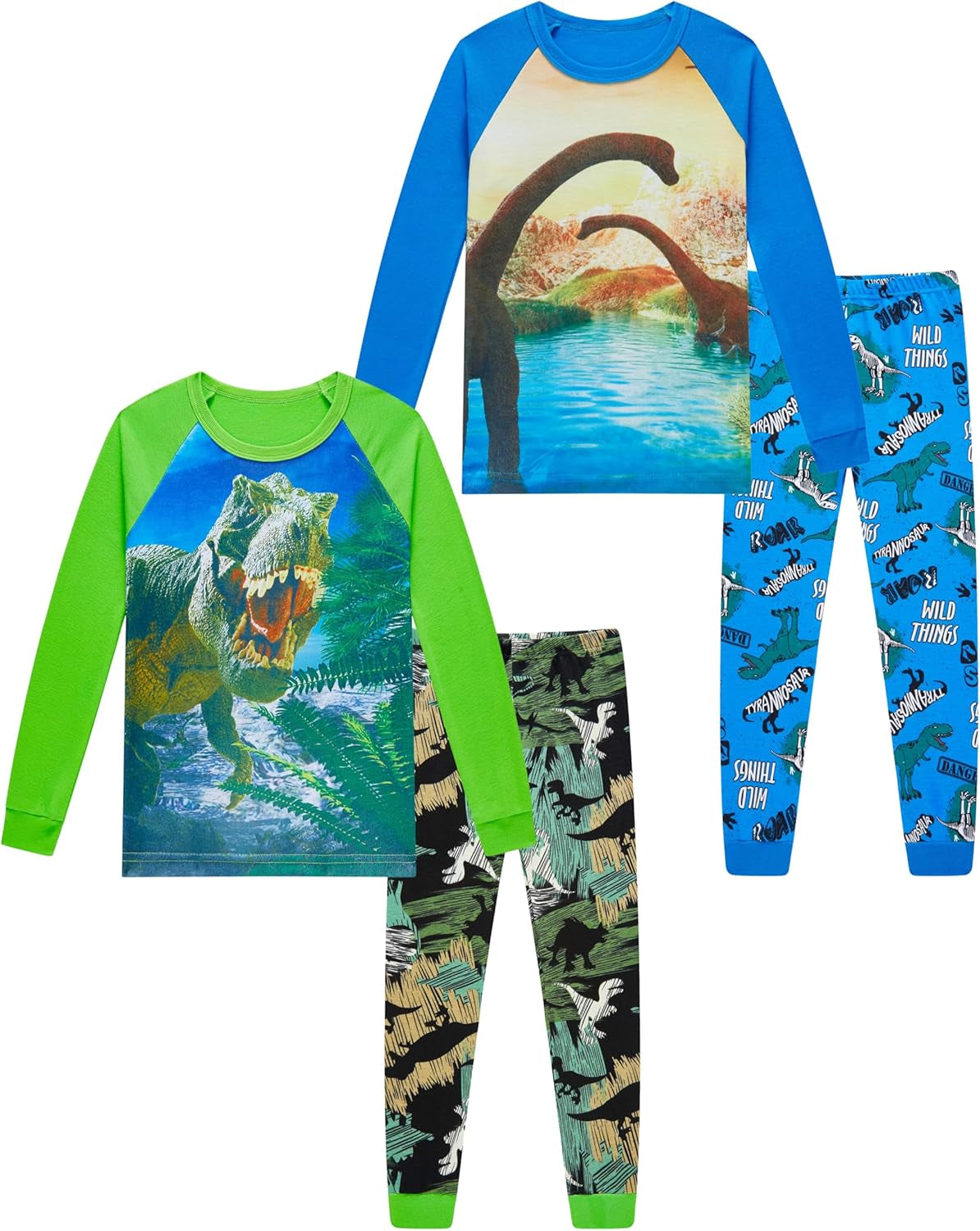 Pajamas for Boys Dinosaur Rocket Space 4-Piece Pjs Long Sleeve Sets Sleepwear 2-12 Years