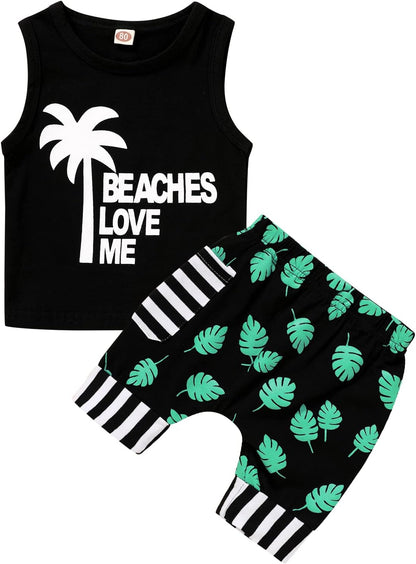 Toddler Baby Boy Summer Clothes Beaches Love Me Sleeveless Vest Tops+Shorts Kid Casual Outfits